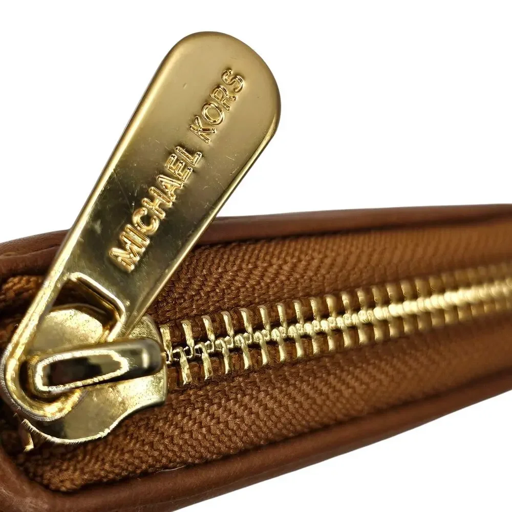 Michael Kors Brown Jet Set Travel Continental Leather Wallet with Gold Hardware